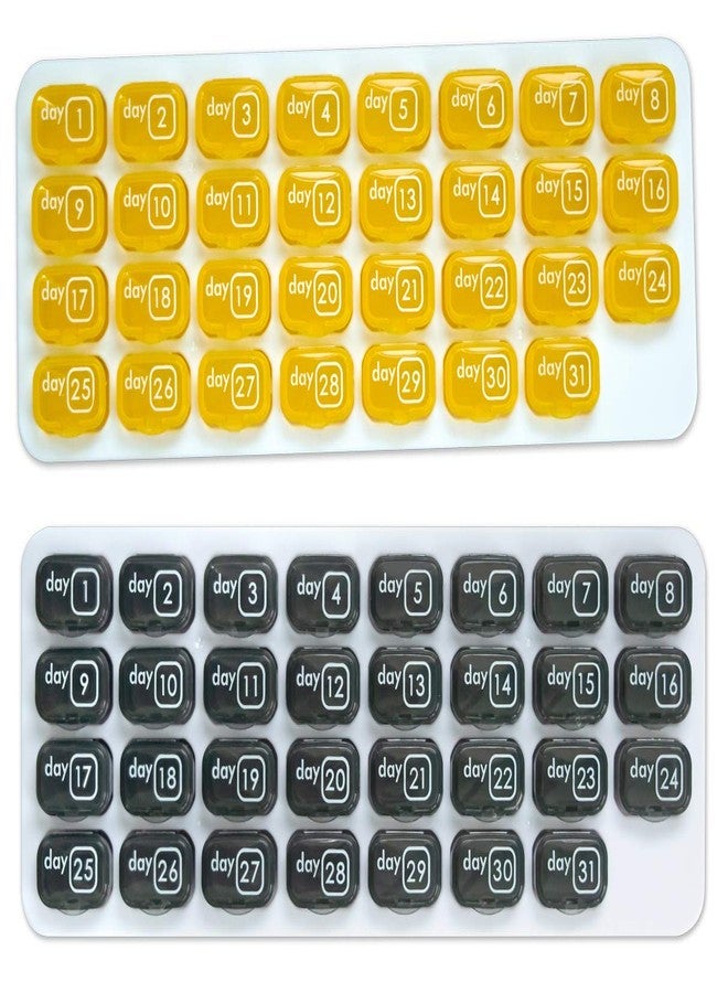 pill thing منظم حبوب شهري لمدة 31 يومًا مع كبسولات يومية قابلة للإزالة - رمادي (عبوة من قطعتين، أصفر ورمادي) - Image 1